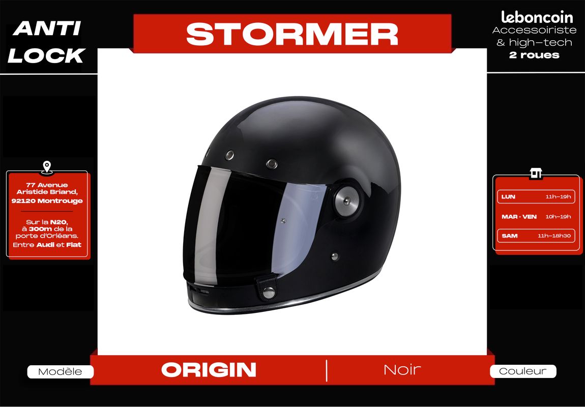 𝗗𝗲𝘀𝘁𝗼𝗰𝗸𝗮𝗴𝗲 – 𝟱𝟬% | Casque intégral Stormer 𝘃𝗶𝗻𝘁𝗮𝗴𝗲 𝗢𝗿𝗶𝗴𝗶𝗻 | 𝗡𝗲𝘂𝗳 + 𝗚𝗮𝗿𝗮𝗻𝘁𝗶𝗲 (image 1)