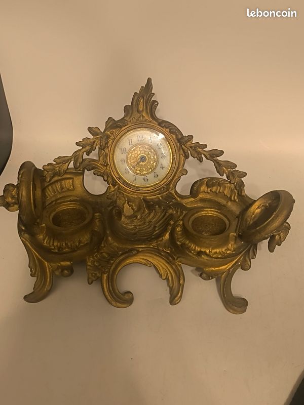 Encrier double bronze avec Pendulette 19em (image 3)