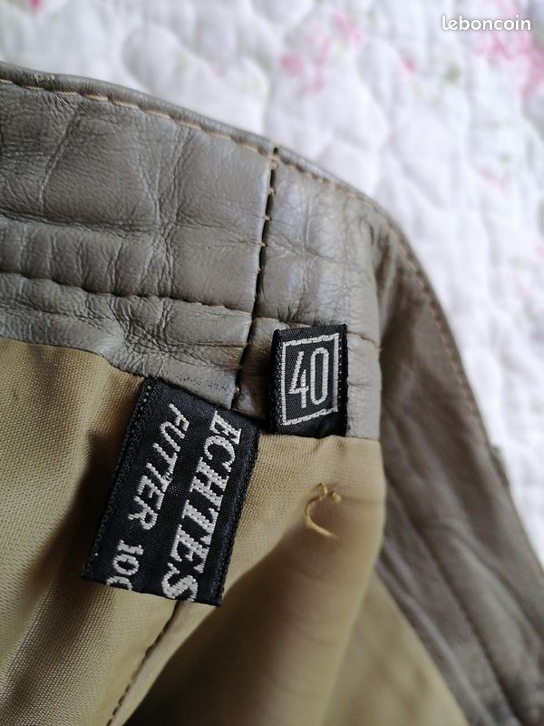 Pantalon en cuir véritable kaki (image 3)