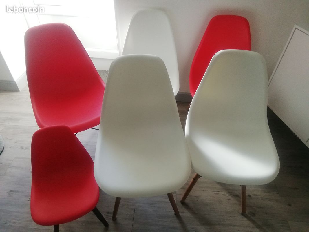 3 chaises scandinaves blanches + 2 rouge + 1 pour enfant rouge (image 1)