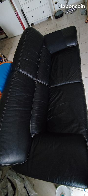 Fauteuil cuir noir 3 places (image 1)
