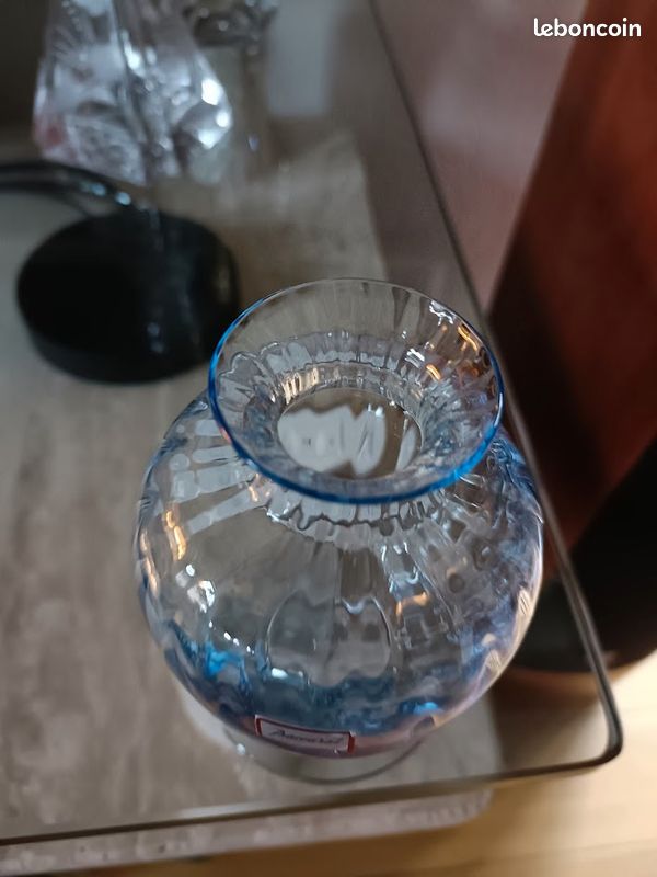 Petit Vase Amphore Baccarat - Modèle Aquarelle Bleu - Hauteur 11.5 Cm - Très Bon état