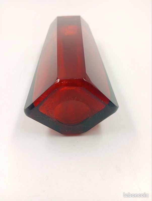 Vase Géode Prisme Facetté Vintage Rouge Rubis Années 60 70 Midcentury Moderniste Space Age (image 12)