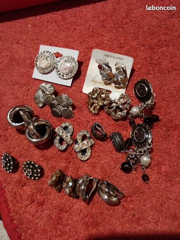 Boucle D'oreille Fantaisie Vintage – Clips Métal Argenté Ancien