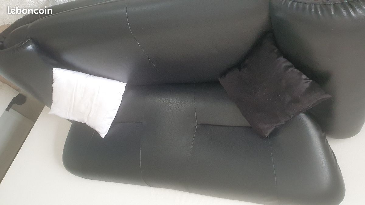 2 Canapé en cuir noir et 2 pouf (image 5)