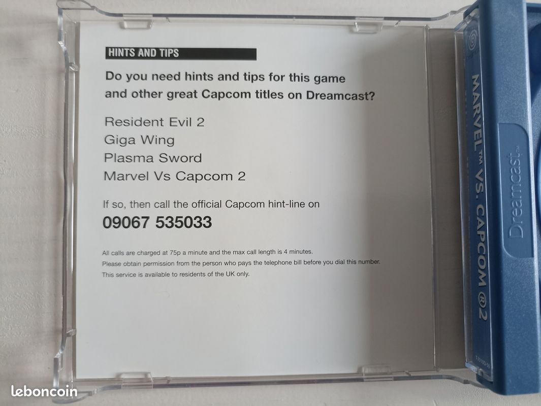 Jaquette Avant Officielle Sega Dreamcast Pour Le Jeu Marvel VS Capcom - Bon état