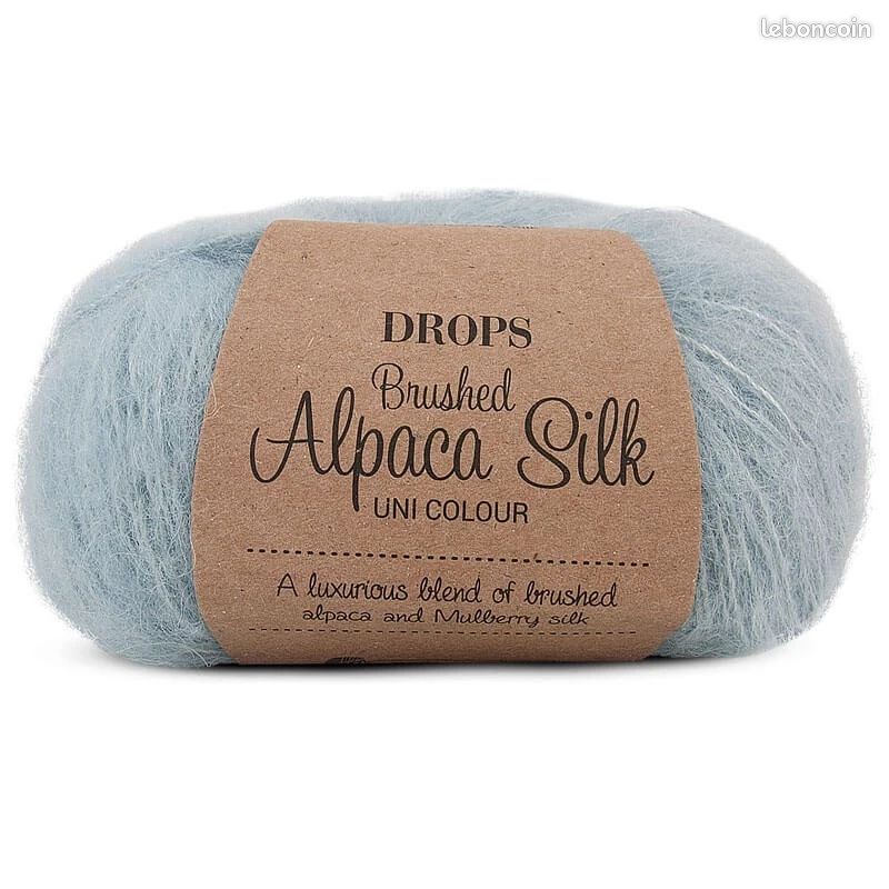 4 pelotes neuves (📏380M-⚖️68G au total) BRUSHED ALPACA SILK 77% alpaga et 23% soie de DROPS 3 coloris assortis (14 BRUME MATINALE + 33 GLACE PISTACHE + 28 BLEU PACIFIQUE) (image 11)