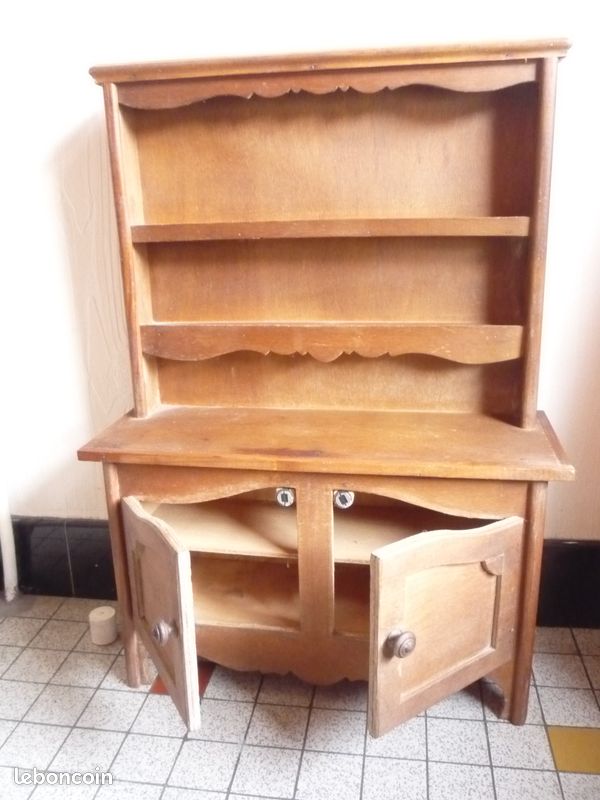 Ancien Buffet Vaissellier Pour Poupée – Dinette Vintage, Hauteur 79 Cm