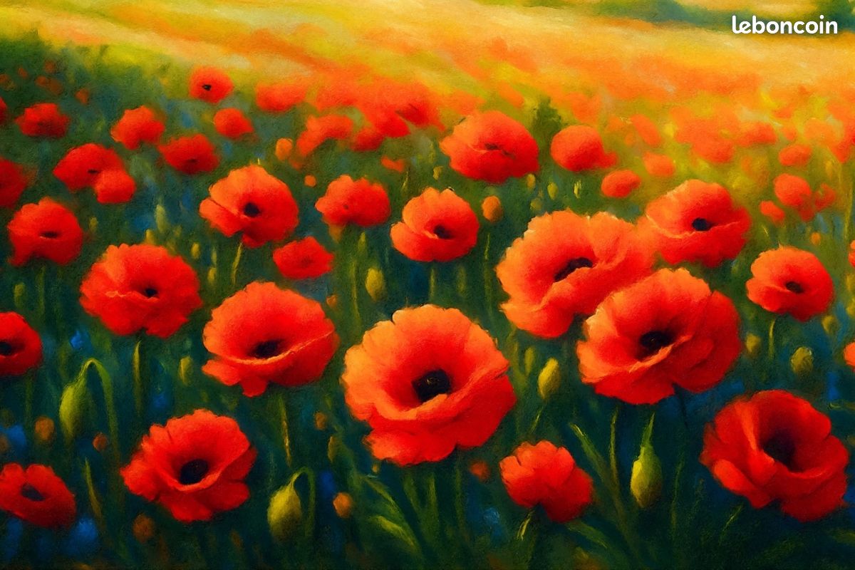 Peinture aquarelle sur toile acrylique "Coquelicots en bord de mer"/ (75 x 50 cm) (image 3)