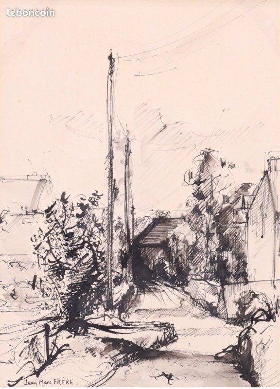 Magnifique « Ruelle » Dessin à l'encre de Chine Jean-Marc FRERE (école française du 20e siècle) signé en bas à gauche (image 3)