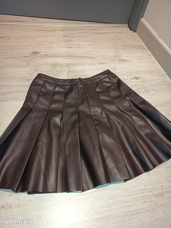 Mini-jupe En Cuir Marron - Taille XS - Occasion En Très Bon état