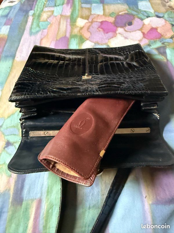 Sac main ou bandoulière noir vernis vintage (image 3)
