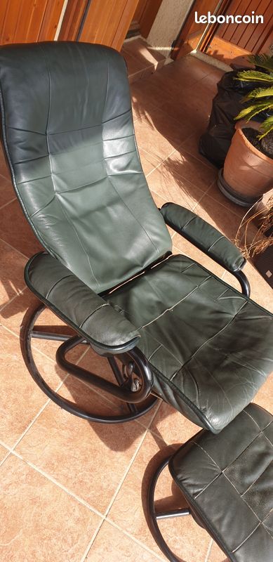 Fauteuil relax manuel cuir vert foncé (image 2)