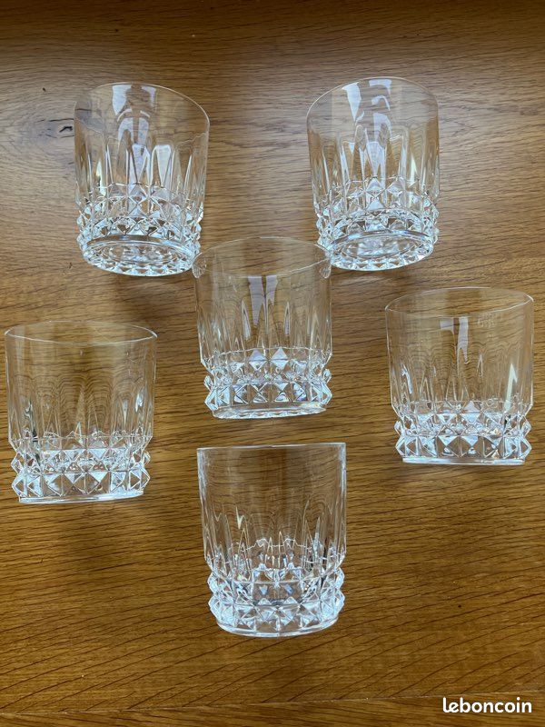 Série De 6 Verres à Whisky En Cristal D’Arques - Modèle Matignon Gravé - Hauteur 9 Cm