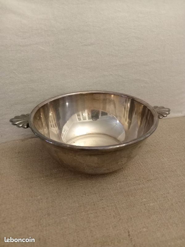 Assiette à bouillie vintage métal argenté - Arts de la table