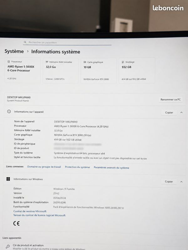 PC Gamer - RTX 3080 10Go / Ryzen 5 5600X / 32 Go RAM / SSD 1To (image 6)