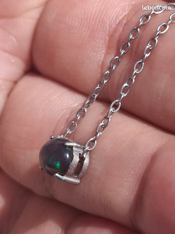 Collier acier inoxydable avec opale coulissante noire/verte de 8x5mm éthiopienne (image 10)