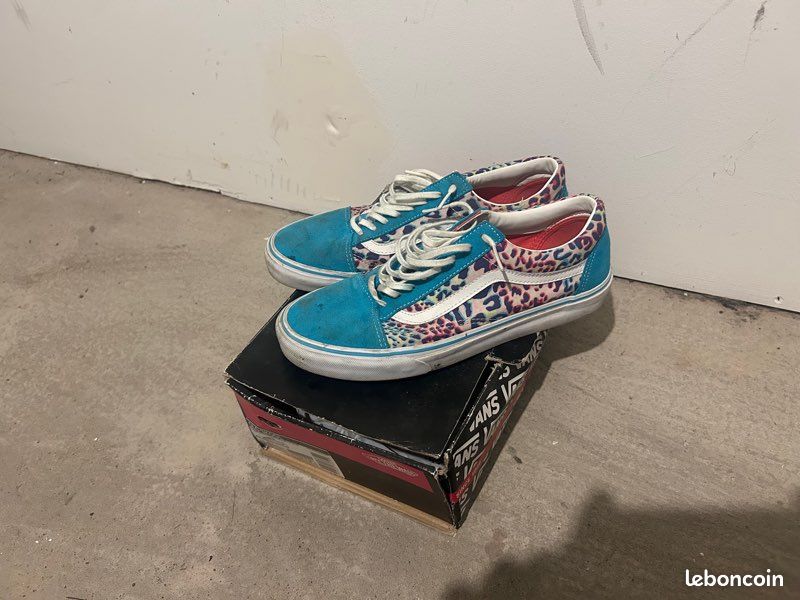 Chaussures Vans Oldskool ltd leopard turquoise et rose 42 Chaussures