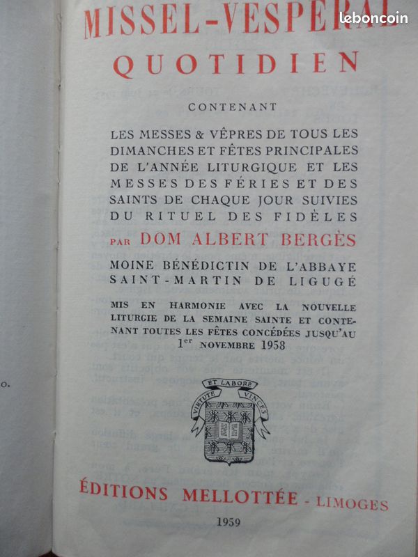 Missel vesperal quotidien Edition Mellottée 1959 (image 2)