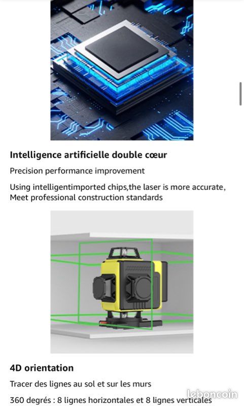 Professional Niveau Laser Autonivelant 360° X 4, Lazer Niveaux Chantier 4d 16 Lignes Laser, Mode Impulsion ExtéRieur, 2 X Batterie,Nivellement Automatique, Support Rotatif, TéLéCommande (image 10)