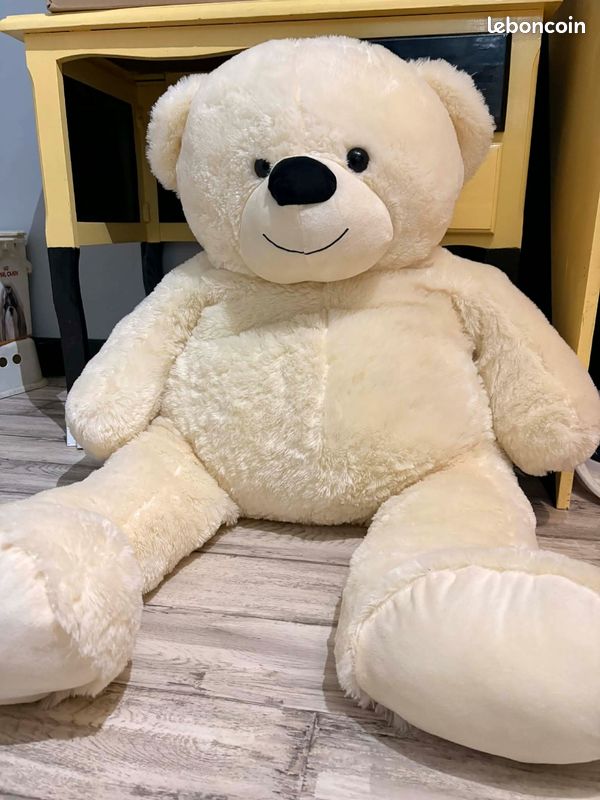 Ours En Peluche Ancien ADRIEN - Taille 60cm - Couleur Beige/doré - Bon état
