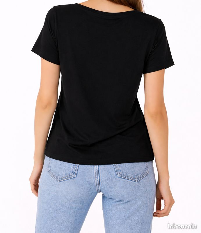 T-shirt Femme H&M Noir Imprimé Fleurs - Taille XL - Manches Courtes - Neuf Avec étiquettes