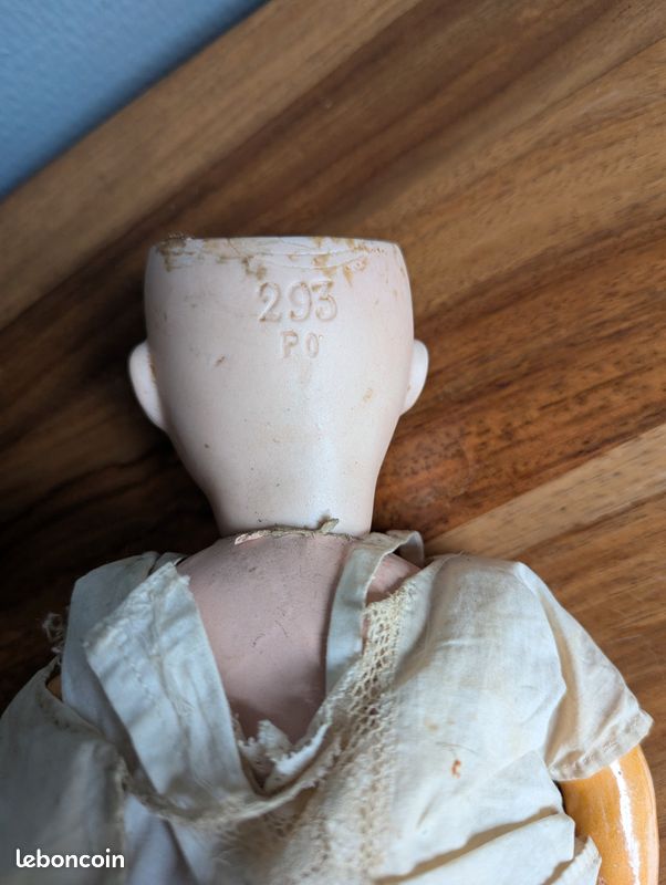 Ancienne poupée DEP tête en porcelaine, 36 cm, yeux de verre bleus, à restaurer, fin 19ème siècle - Collection
