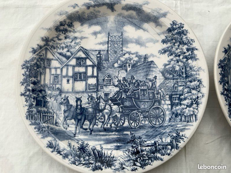 Lot 2 grandes assiettes plates vintage OXFORD, décor scène anglaise,26 cm (image 2)