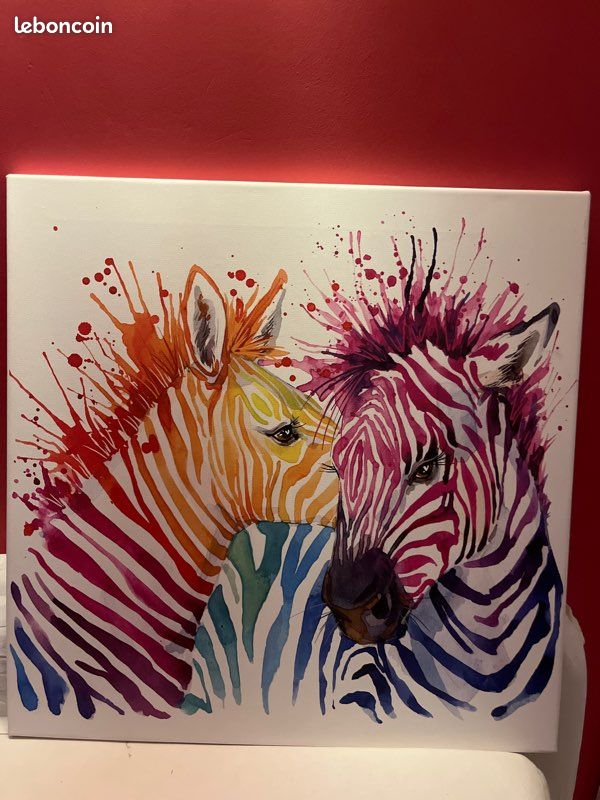 Tableau 2 zèbres colorés – décoration murale (image 1)