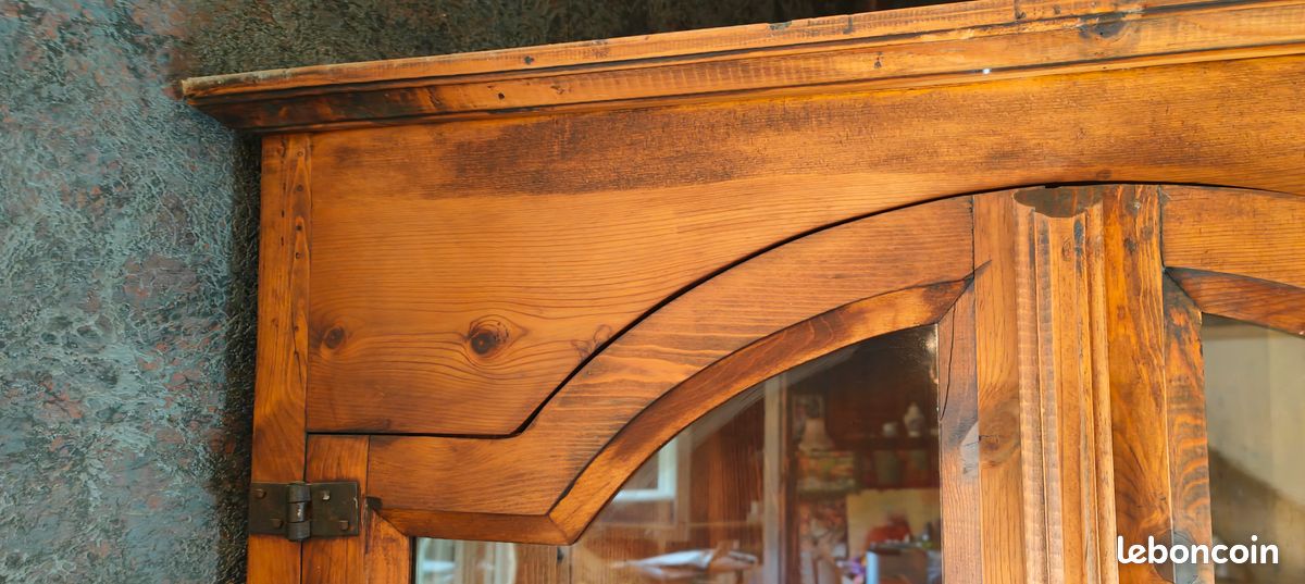 Très Rare et très ancien meuble d'angle, armoire, vitrine, bibliothèque bois massif, étagère, vaisselier, très belle qualité, avant 1900 (image 10)