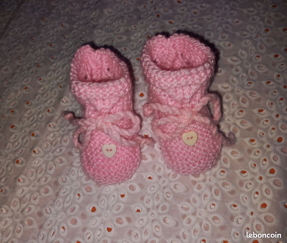 Chaussons bébé 0/ mois, laine layette rose Accessoires Bagagerie
