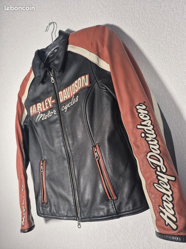 Veste Moto Femme Harley-Davidson – Maille Rouge/blanche, Taille M, Refroidissante, Poches Zippées