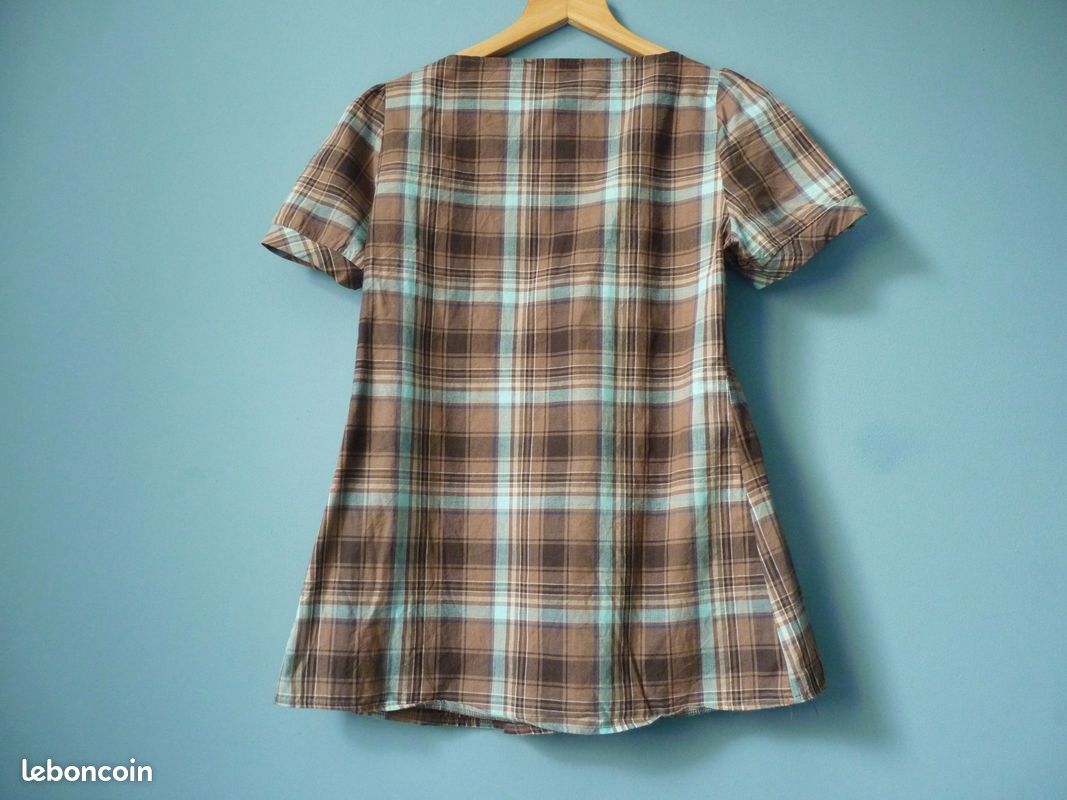 Blouse Femme Cache Cache S 36 carreaux marron manches courtes TBE