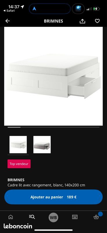 Lit IKEA BRIMNES + Matelas IKEA ABYGDA – 140x200 – Très bon état (image 5)