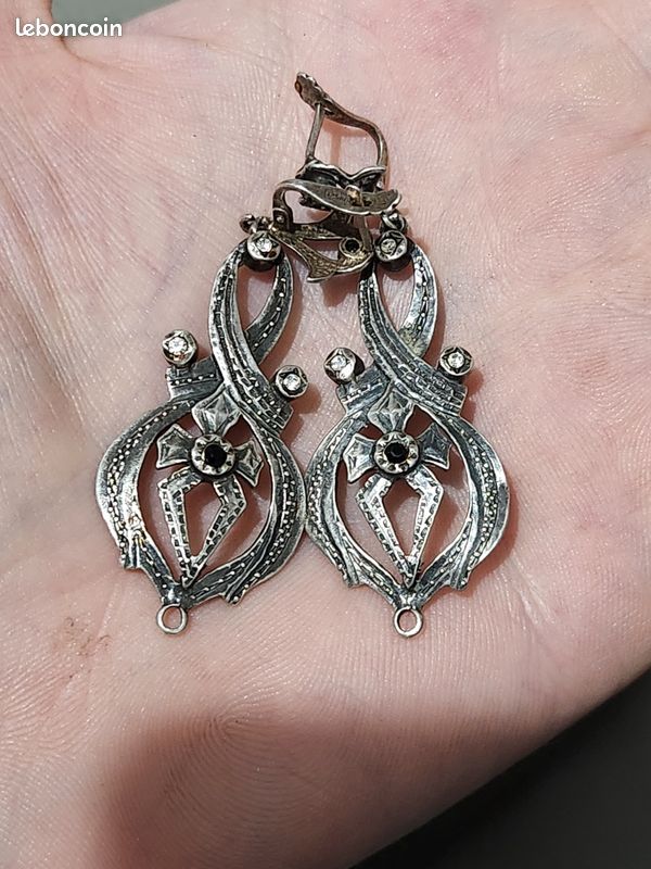 Boucles D'oreilles Créoles En Argent Massif 925 - Anciennes - Dormeuses - Occasion