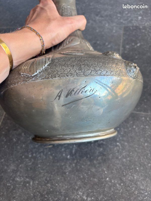 Grand Vase d'Apparat Art Nouveau en Étain – Signé A. VILLIEN – 60 cm (image 2)
