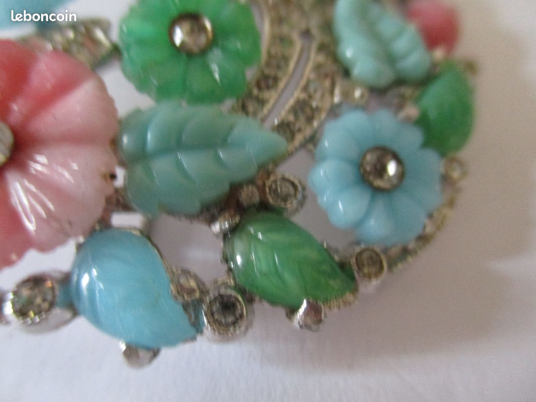 Broche Ancienne Vintage En Pâte De Verre - Couleur Or Rose - Réf. 3488 - Occasion Très Bon État