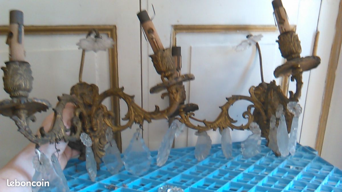 Ensemble 1 lustre et 2 appliques bronze et pampilles (image 1)