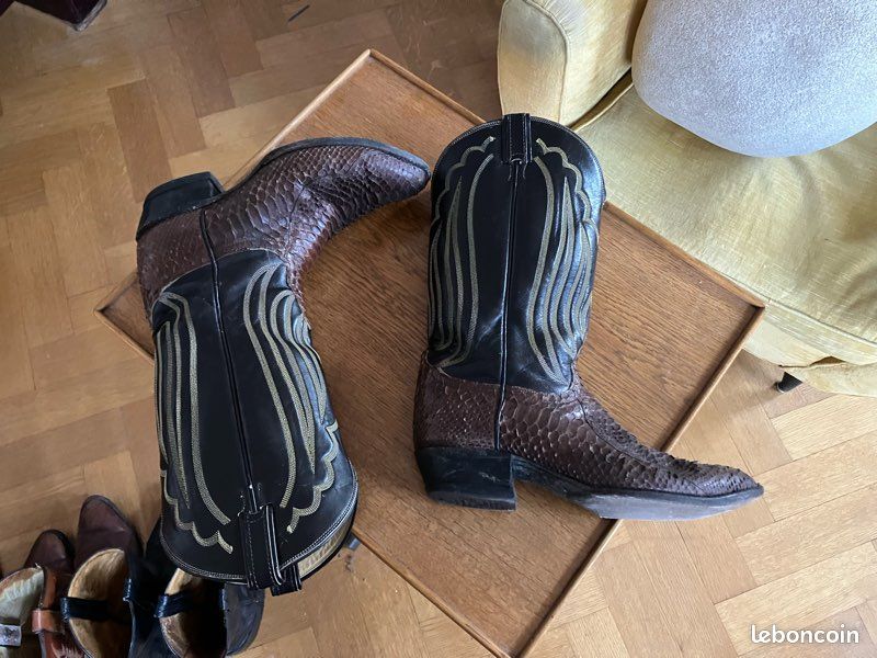 Bottes western ACME vintage homme peau de serpent python rodéo fabriquées aux États-Unis taille 9 D