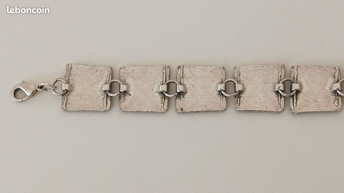 Bracelet Skalli Occasion - Ceramique émaillée Violet, Bleu, Gris - Acier Inoxydable - Fermoir Mousqueton - 19-20cm