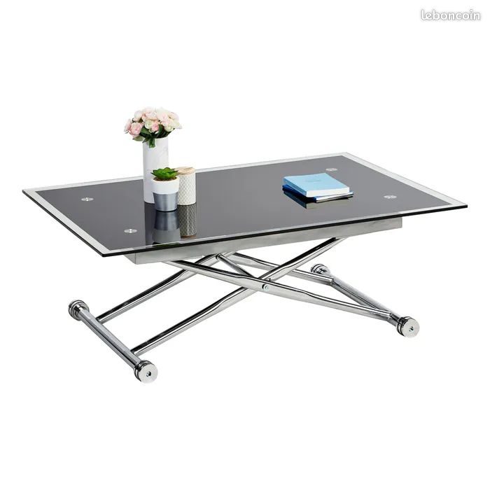 Table basse relevable UP & DOWN 2 Verre et Chrome (image 1)