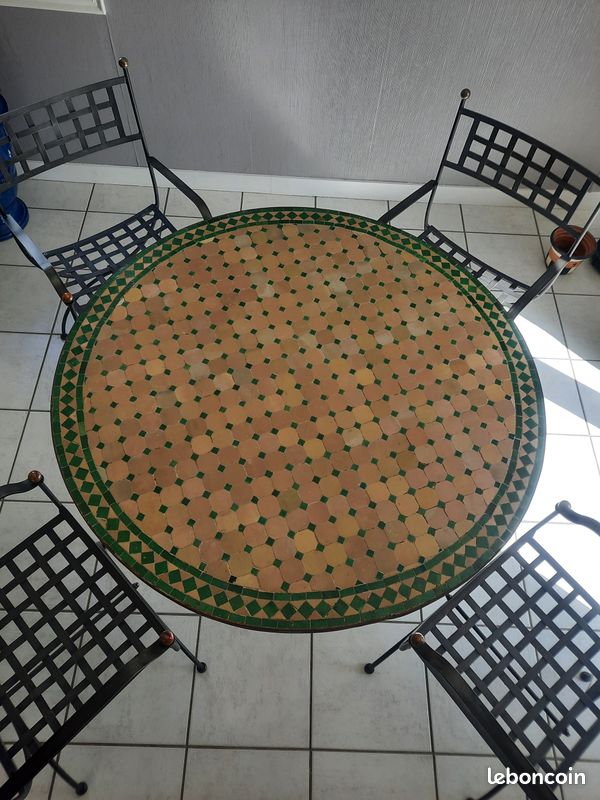 Table fer forgé / céramique + 4 chaises (image 3)