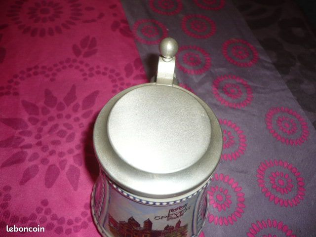 Chope à bière ancienne avec couvercle origine allemande (image 4)