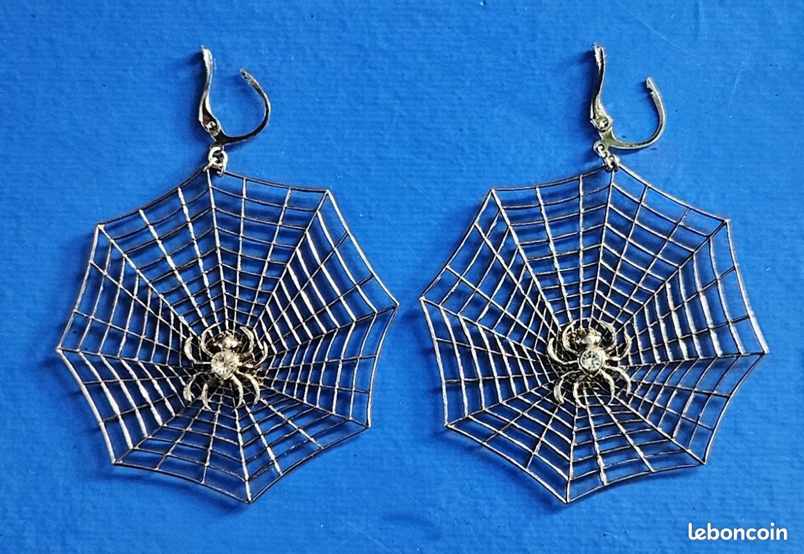 Boucles D'Oreilles En Argent Massif 925 - Motif Toile D'Araignée Gothique, Neuf Sans Emballage