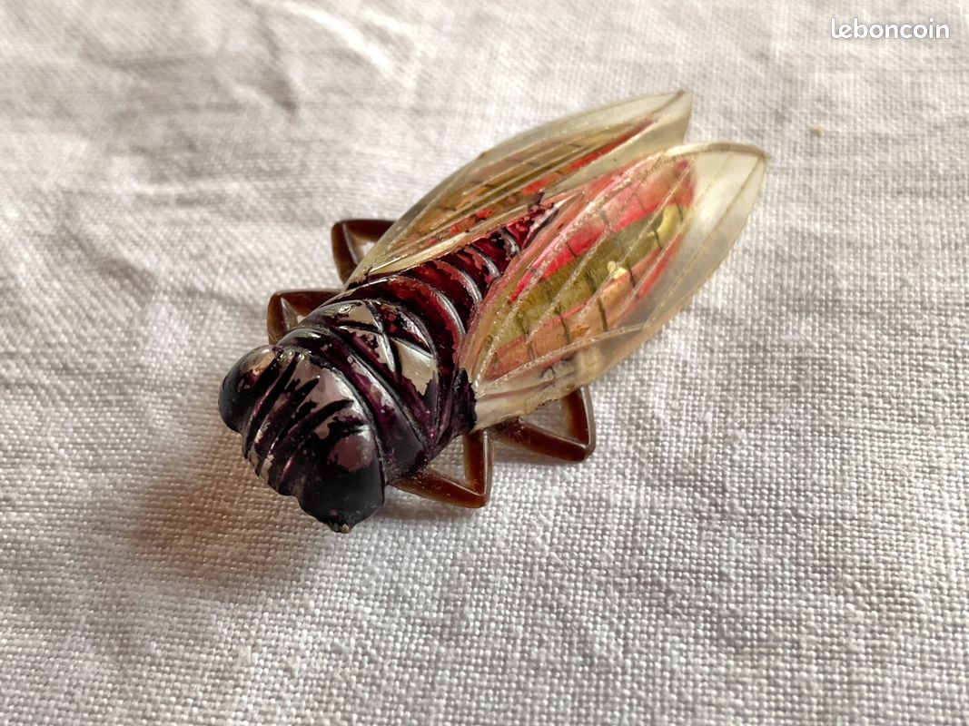 Broche Ancienne Vintage Grand Cigale En émail Et Dorure - France - Occasion Bon état