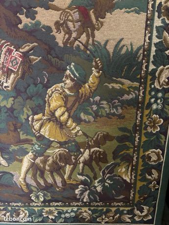 Tapisserie française ancienne d'Aubusson rare laine et soie Renaissance 4x5 1890