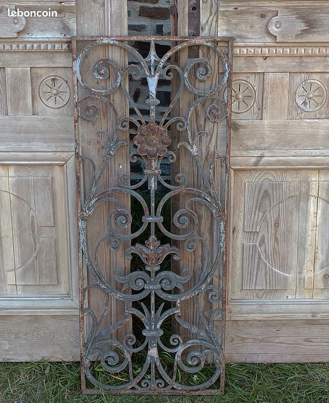 2 grandes portes intérieures en bois de château normand avec grilles en fonte, rare (image 2)