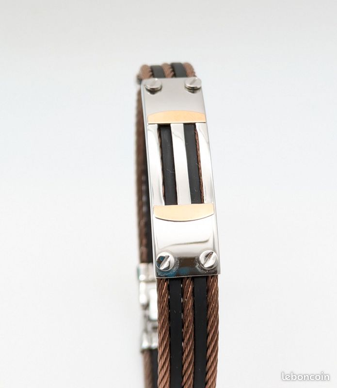 Bracelet Articulé Pour Homme Charles Jourdan - Acier Et Or - Occasion