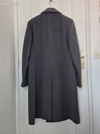 Manteau Vintage En Laine Gris Rothschild - Taille 14 Fille, Accents Velours Noir, Occasion Très Bon état