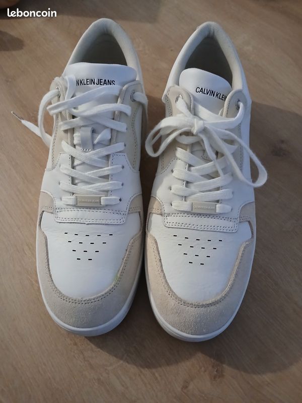Calvin Klein Chaussure Couleur Creme Baskets Homme Blanches Et